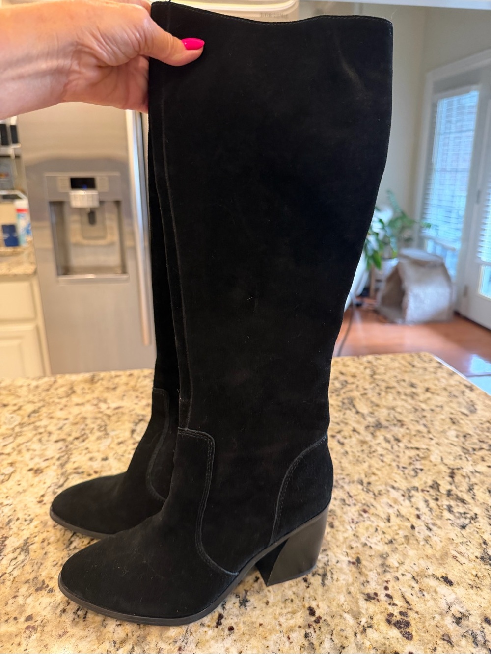 Franco Fortini Black Suede Knee-High Block Heel Boots